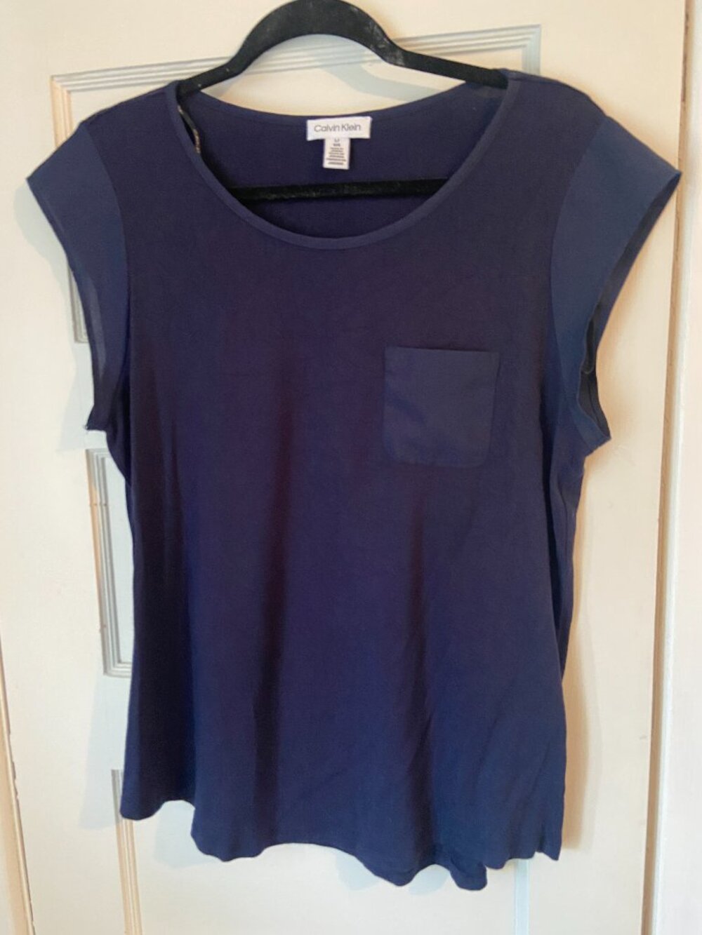 Calvin Klein‎ Womens Navy Blue Cap Sleeve Pocket High-Low Hem Top Size L - Picture 4 of 11